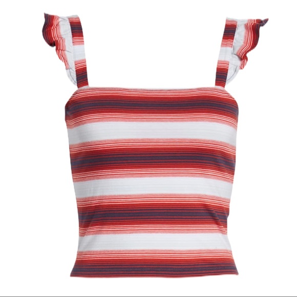 BP Stripe Ruffle Strap Crop Tank Sz M - Picture 3 of 8